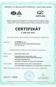 certifikát systému environmentálního managementu ČSN EN ISO 14001:2016 od roku 2004